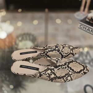 French Connection Women's Beige and Black Snake Mules